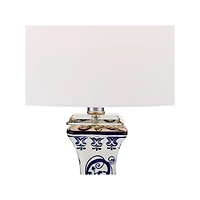 Iris Vintage like Asian Chinese Style Table Lamp 28" Tall Porcelain Blue Floral Jar Geneva White Drum Shade Decor for Living Room Bedroom House B