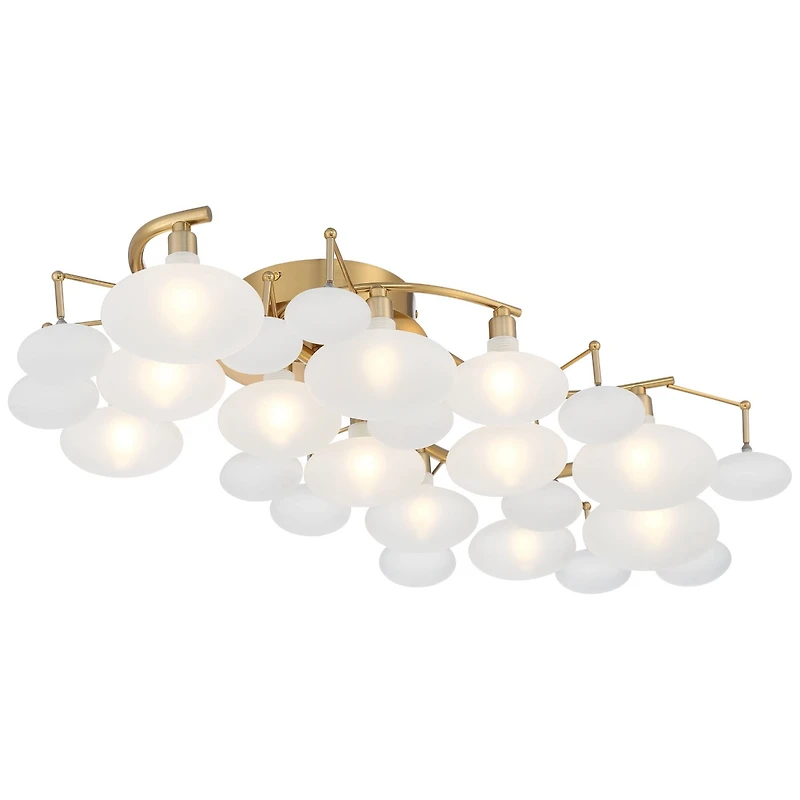 Possini Euro Design Lilypad Modern Ceiling Light Semi Flush Mount Fixture 30 1/4" Wide Warm Brass 12-Light Frosted Glass Shade for Bedroom Living