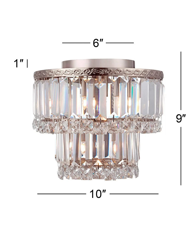 Vienna Full Spectrum Magnificence Modern Ceiling Light Flush Mount Fixture 10" Wide Brushed Satin Nickel 3-Light Led Crystal for Bedroom Living R