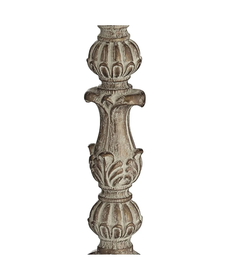 Barnes and Ivy Duval Traditional Table Lamp 34" Tall Distressed Antique White Candlestick Crystal Beige Fabric Bell Shade for Bedroom Living Room