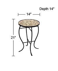 Teal Island Designs Modern Black Round Outdoor Accent Side Table 14" Wide Natural Mosaic Tabletop for Front Porch Patio Home House