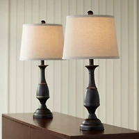 Regency Hill Ben Rustic Farmhouse Table Lamps 25" High Set of 2 Dark Bronze Metal Beige Linen Drum Shade for Bedroom Living Room Bedside Nightsta