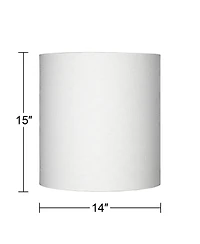 Springcrest White Tall Linen Medium Drum Lamp Shade 14" Top x 14" Bottom x 15" High (Spider) Replacement with Harp and Finial