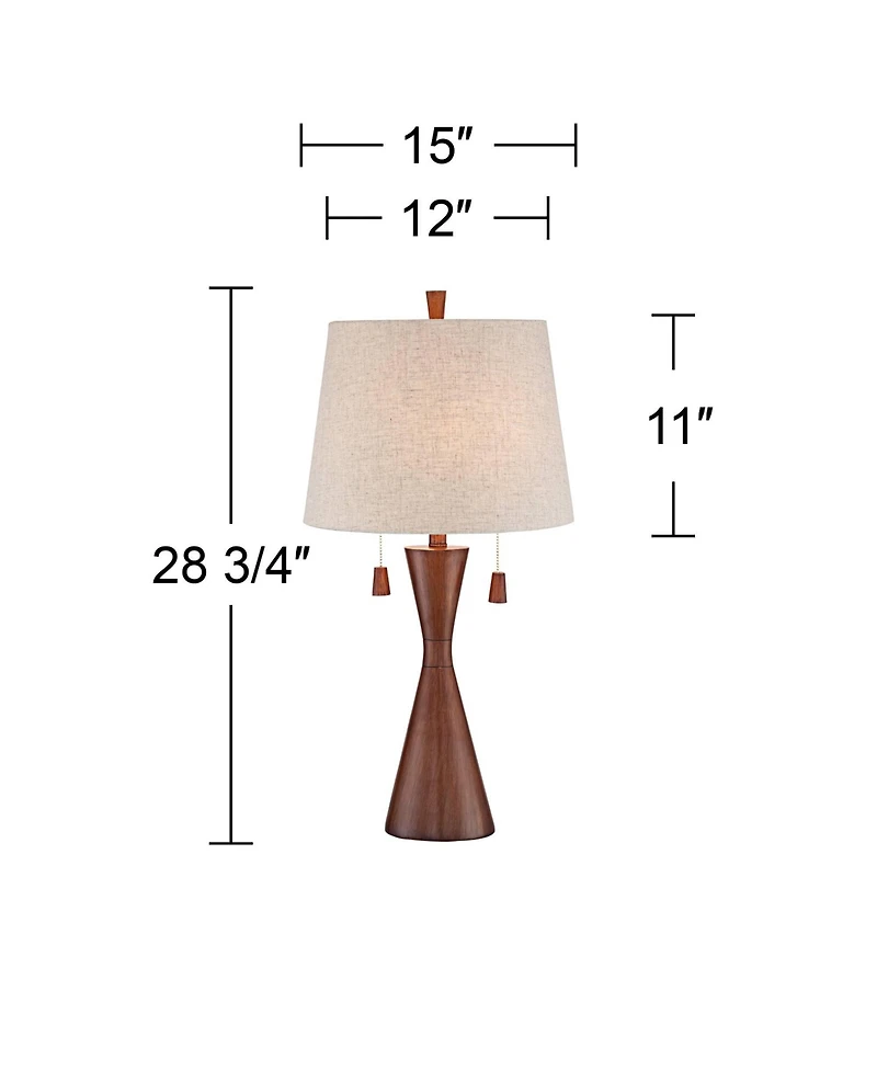 360 Lighting Omar Modern Table Lamp 28 3/4" Tall Warm Brown Wood Hourglass Oatmeal Fabric Drum Shade for Bedroom Living Room Bedside Nightstand O
