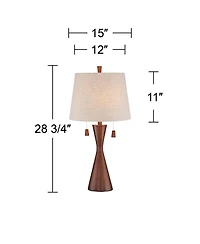 360 Lighting Omar Modern Table Lamp 28 3/4" Tall Warm Brown Wood Hourglass Oatmeal Fabric Drum Shade for Bedroom Living Room Bedside Nightstand O