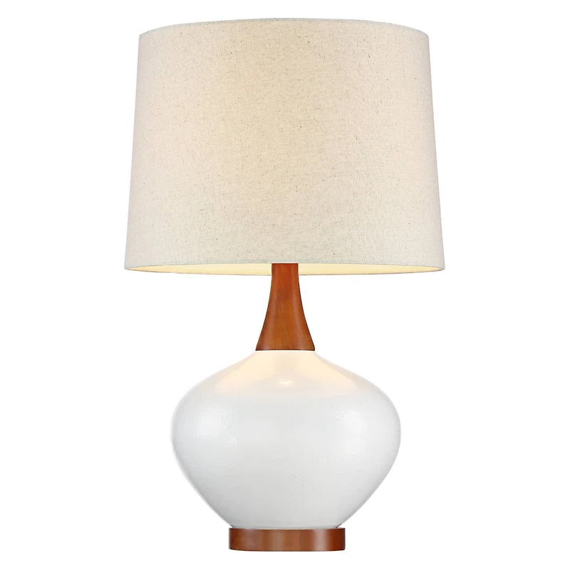 Brice Mid Century Modern Accent Table Lamp 23" High Ivory Ceramic Wood Neck Off White Tapered Drum Shade for Bedroom Living Room House Home Bedsi