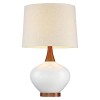 Brice Mid Century Modern Accent Table Lamp 23" High Ivory Ceramic Wood Neck Off White Tapered Drum Shade for Bedroom Living Room House Home Bedsi