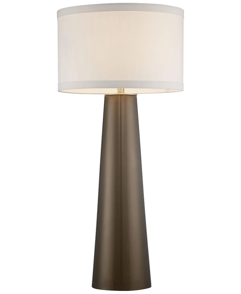 Possini Euro Design Karen Modern Table Lamp 36" Tall Dark Gold Glass Off White Fabric Drum Shade for Bedroom Living Room Bedside Nightstand Offic