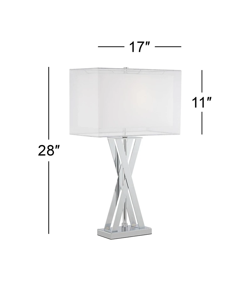 Proxima Modern Table Lamp 28" Tall Chrome Silver Crisscrossing Metal Sheer Outer White Inner Rectangular Shade for Bedroom Living Room House Bedside N