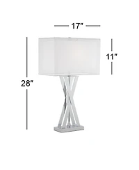 Proxima Modern Table Lamp 28" Tall Chrome Silver Crisscrossing Metal Sheer Outer White Inner Rectangular Shade for Bedroom Living Room House Bedside N