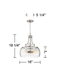 Charleston Satin Nickel Pendant Chandelier 16" Wide Rustic Farmhouse Seeded Clear Glass Led 3-Light Fixture for Dining Room House Foyer Entryway Kitch