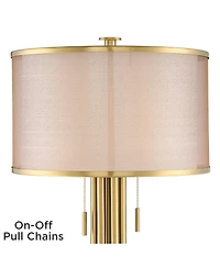 Possini Euro Design Granview Modern Table Lamp 32 1/2" Tall Brass Column Taupe Organza Outer Off White Linen Inner Drum Shade for Bedroom Living