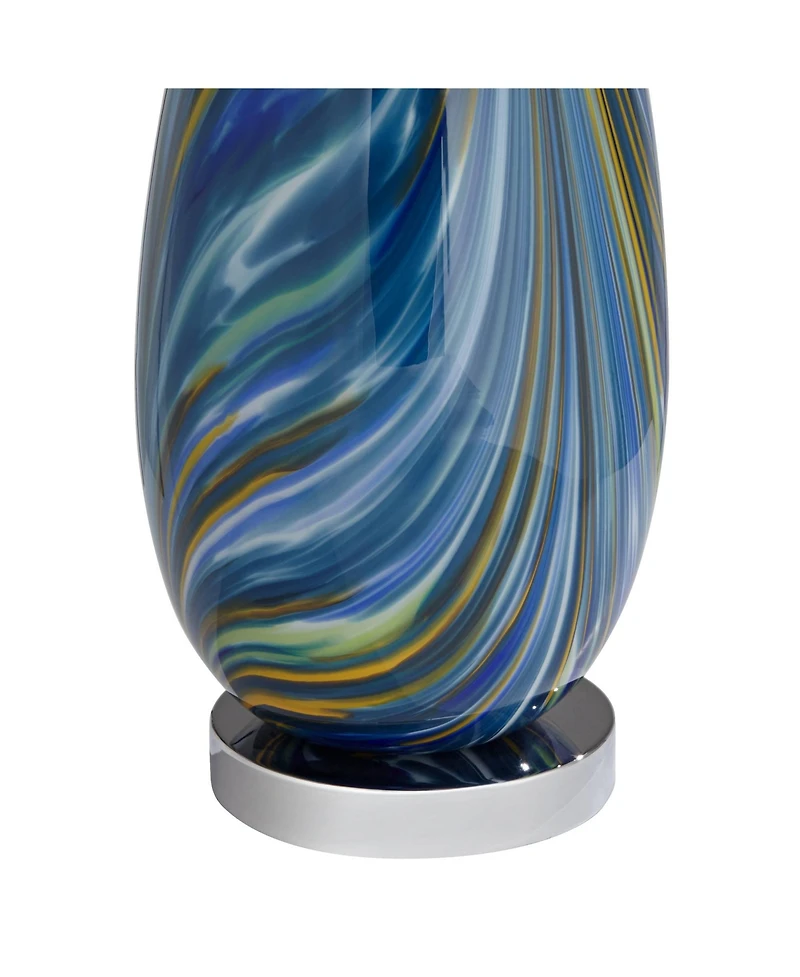 Possini Euro Design Pablo Modern Table Lamp 27" Tall Blue Art Glass White Tapered Drum Shade for Bedroom Living Room Bedside Nightstand Office Fa
