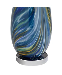 Possini Euro Design Pablo Modern Table Lamp 27" Tall Blue Art Glass White Tapered Drum Shade for Bedroom Living Room Bedside Nightstand Office Fa