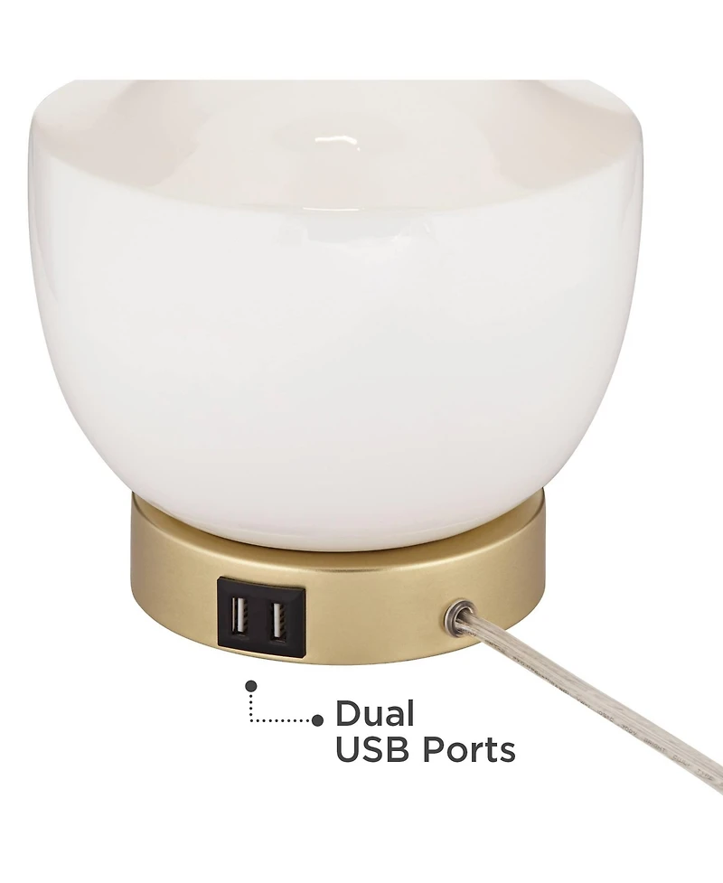 360 Lighting Nesbit 25" High Mid Century Modern Table Lamps Set of 2 Usb Port White Gold Ceramic Metal Living Room Charging
