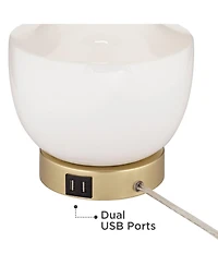 360 Lighting Nesbit 25" High Mid Century Modern Table Lamps Set of 2 Usb Port White Gold Ceramic Metal Living Room Charging