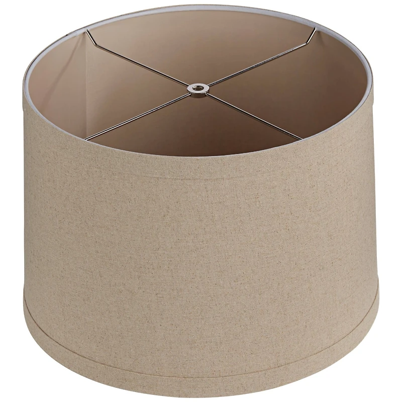 Springcrest Set of 2 Natural Linen Medium Drum Lamp Shades 15" Top x 16" Bottom x 11" High (Spider) Replacement with Harp