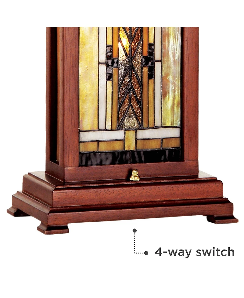 Robert Louis Tiffany Walnut Mission Rustic Table Lamp 27" Tall Wood with Nightlight Stained Art Glass Shade for Bedroom Living Room Bedside Night