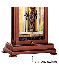 Robert Louis Tiffany Walnut Mission Rustic Table Lamp 27" Tall Wood with Nightlight Stained Art Glass Shade for Bedroom Living Room Bedside Night