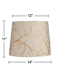 Springcrest Beige Plum Flower Embroidery Medium Drum Lamp Shade 12" Top x 14" Bottom x 11" Slant (Spider) Replacement with Harp and Fin