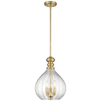 Houten Soft Gold Metal Mini Cluster Pendant Chandelier 11 1/2" Wide Modern Clear Glass Shade 3-Light Fixture for Dining Room House Foyer Entryway