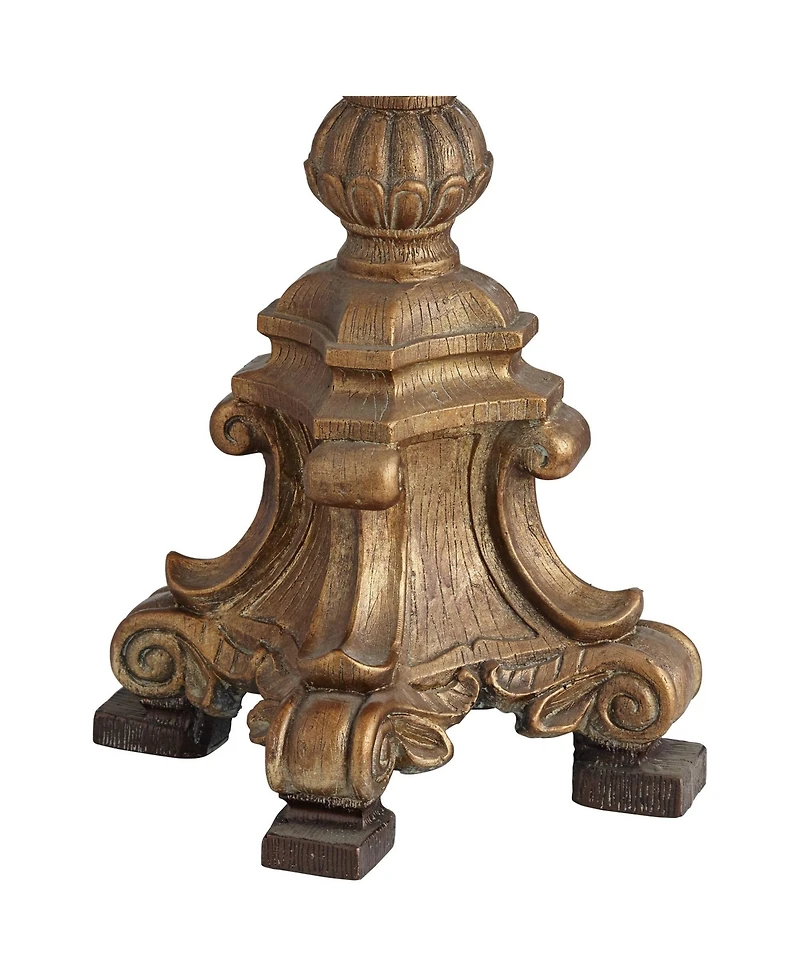 Barnes and Ivy Duval Traditional Table Lamp 33" Tall Aged Gold Candlestick Crystal Fabric Bell Shade for Bedroom Living Room Bedside Office Famil