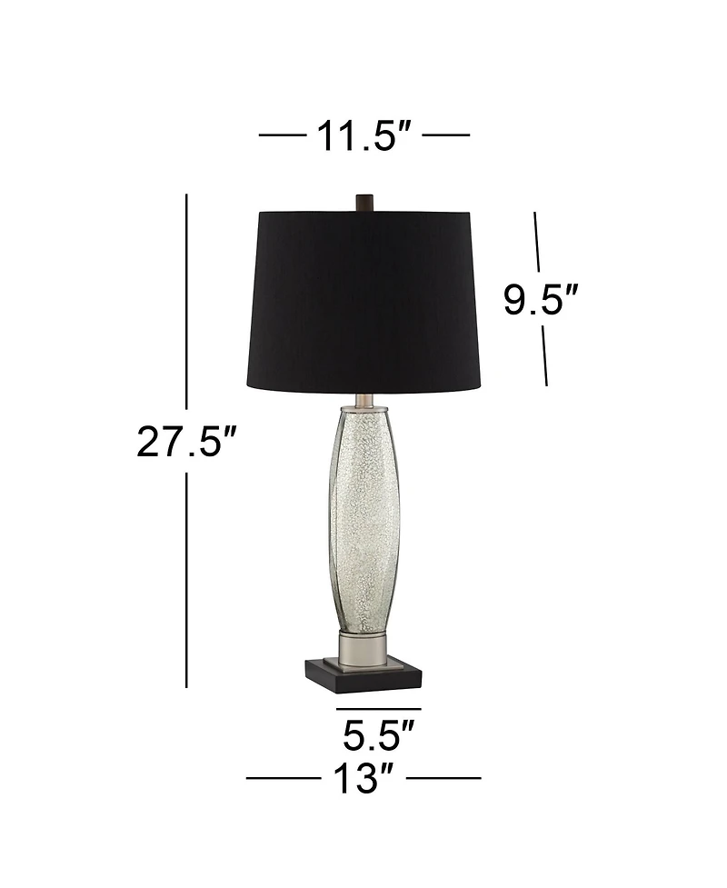 Regency Hill Landro Modern Mid Century Table Lamps 27 1/2" Tall Set of 2 Mercury Glass Black Drum Shade for Bedroom Living Room Bedside Office Fa