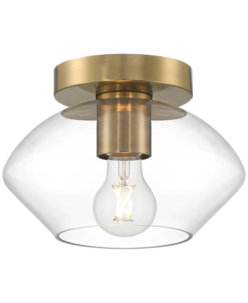 Possini Euro Design Gustin Modern Ceiling Light Semi Flush-Mount Fixture 8 3/4" Brass Clear Glass for Bedroom Kitchen Living Room