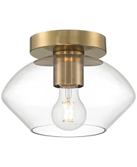 Possini Euro Design Gustin Modern Ceiling Light Semi Flush-Mount Fixture 8 3/4" Brass Clear Glass for Bedroom Kitchen Living Room
