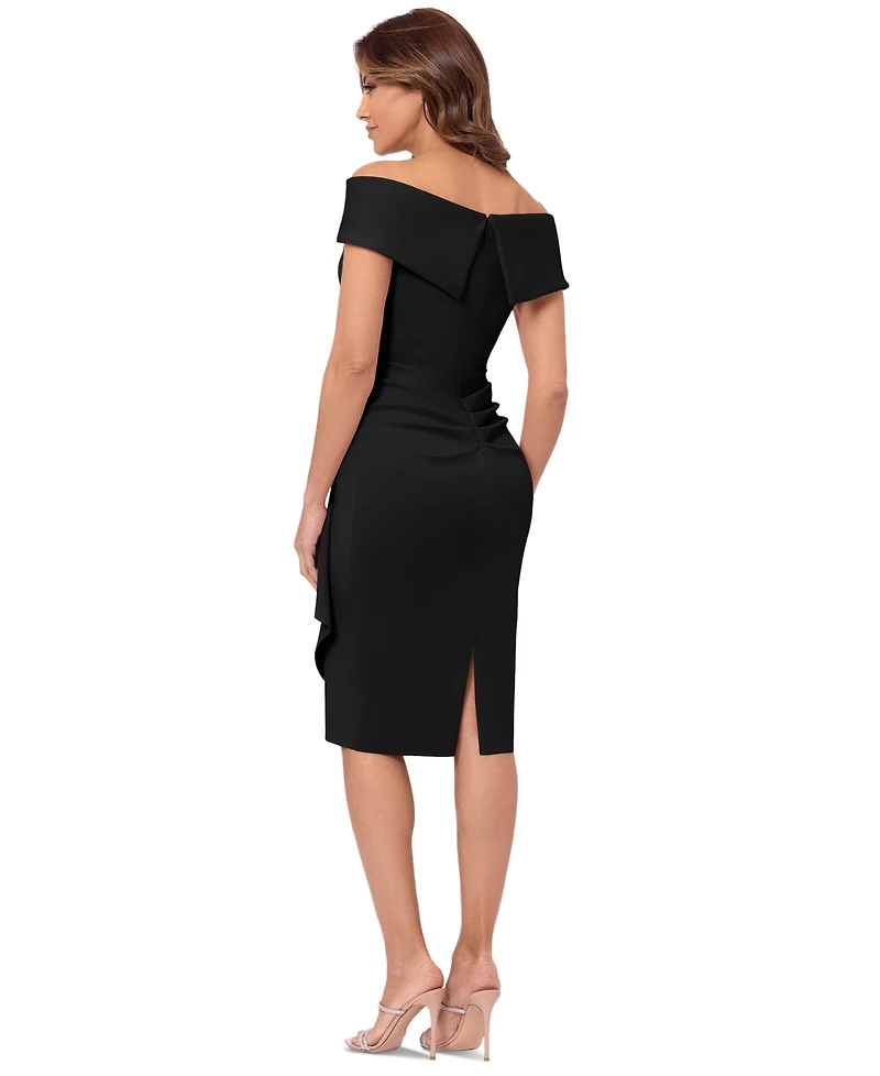 Xscape Petite Off-The-Shoulder Sweetheart Ruffle Dress