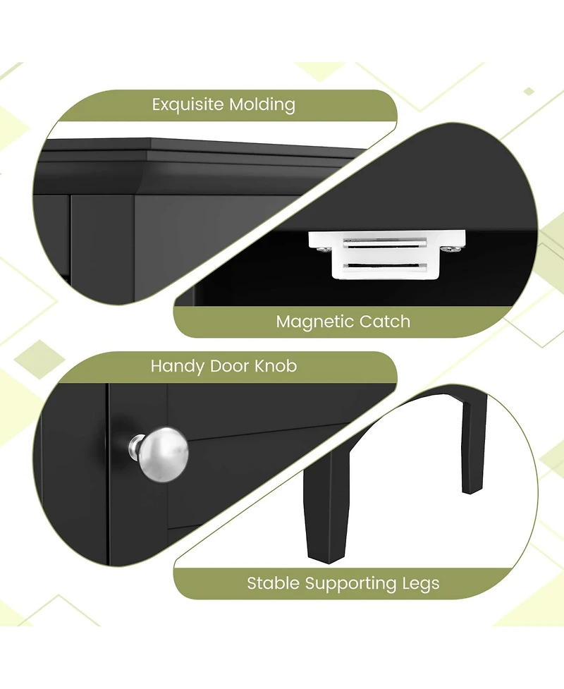 Tall Bathroom Floor Cabinet Narrow Linen Tower with 2 Doors & Adjustable Shelf