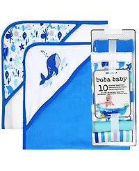 Buba Baby Boys and Girls 2 Pack Embroidered Hooded Bath Towel Wash Cloth Set