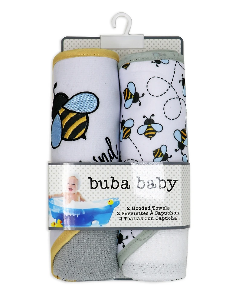 Buba Baby Boys and Girls 2 Pack Embroidered Hooded Bath Towel Wash Cloth Set