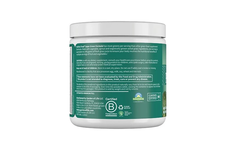 Garden of Life Perfect Food Super Green Formula Powder, 140 grams