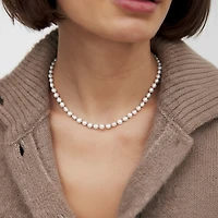 Chunky Pearl Silver Jean Necklace - Small