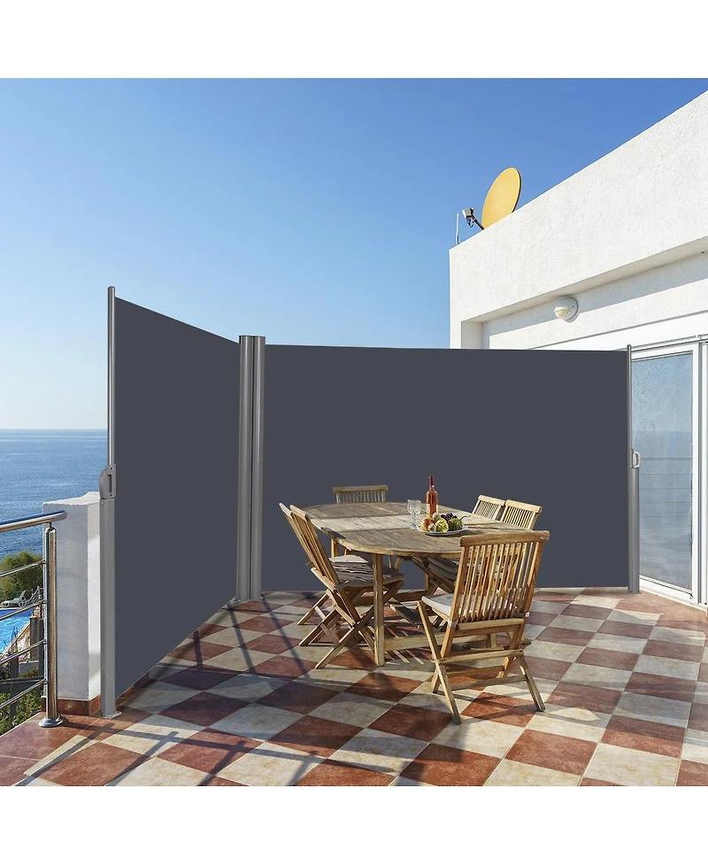 Slickblue Patio Retractable Double Folding Side Awning Screen Divider