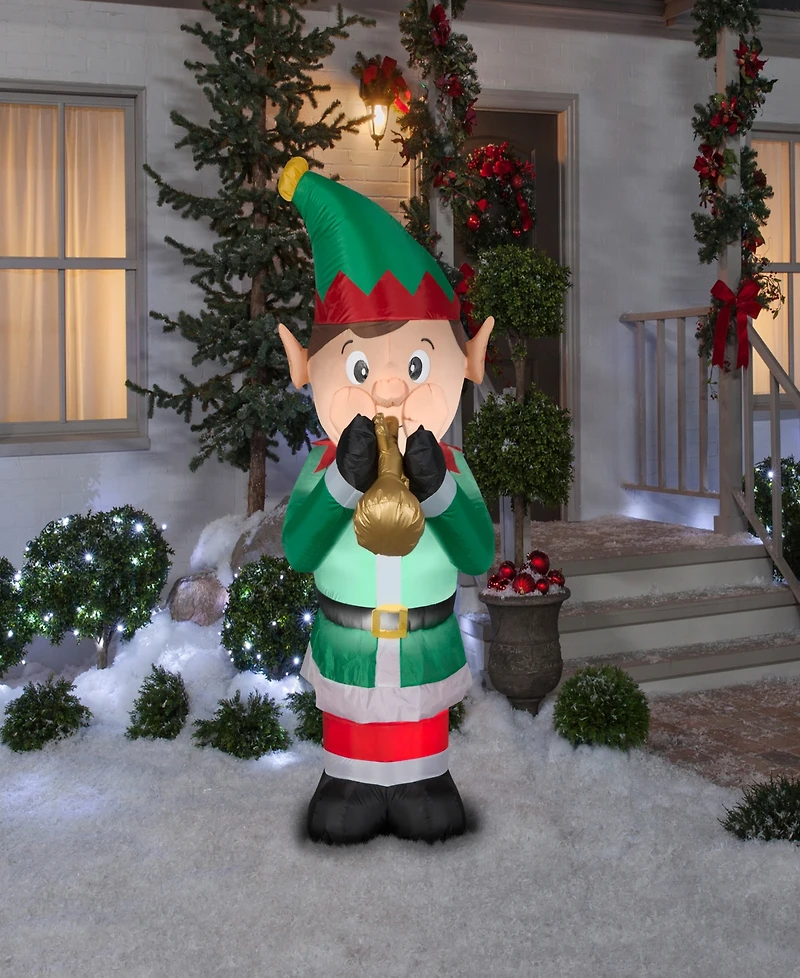 National Tree Company 6 ft. Inflatable Elf Playing Trumpet