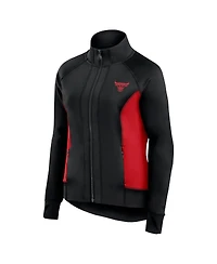 Fanatics Signature Women's Black Chicago Bulls Studio Fitted Full-Zip Gym Track Jacket