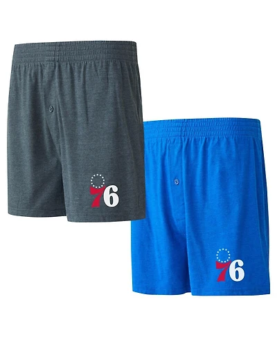 Concepts Sport Men's Royal/Charcoal Philadelphia 76ers Two-Pack Jersey-Knit Boxer Set