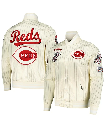 Pro Standard Men's Cream Cincinnati Reds Cooperstown Collection Pinstripe Retro Classic Satin Full-Snap Jacket