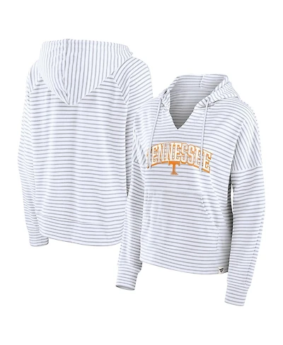 Fanatics Women's White/Gray Tennessee Volunteers Arch Logo Striped Notch Neck Pullover Hoodie