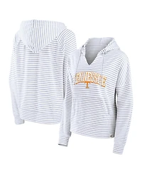Fanatics Women's White/Gray Tennessee Volunteers Arch Logo Striped Notch Neck Pullover Hoodie