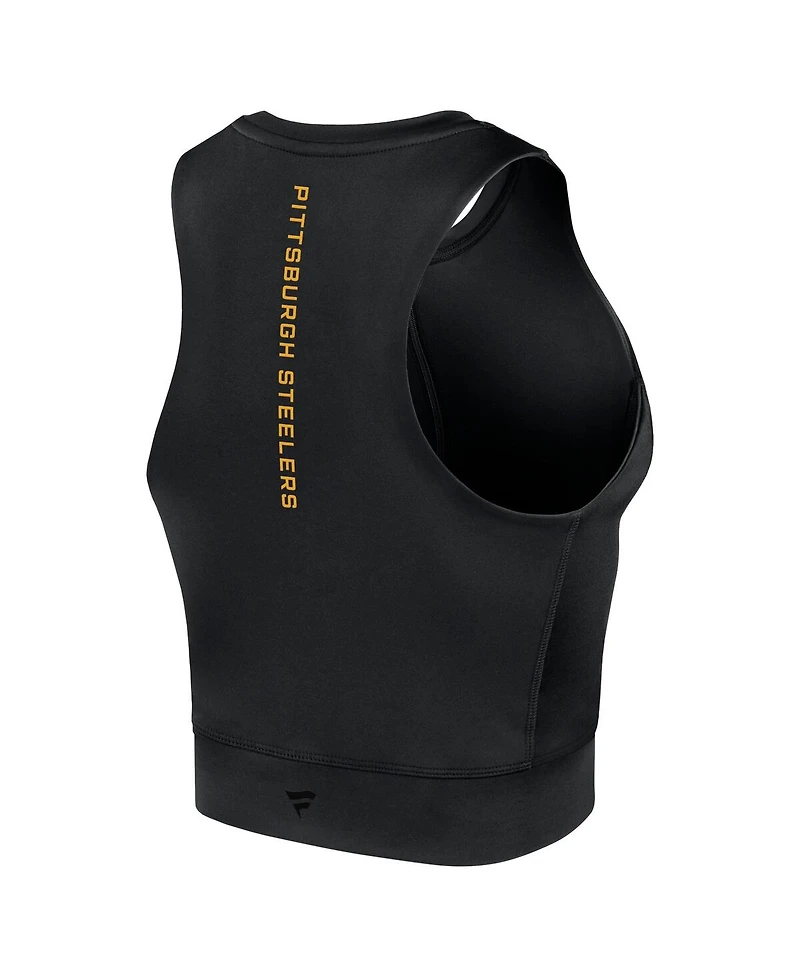 Fanatics Signature Women's Black Pittsburgh Steelers Studio Fitted Gym Tank Top