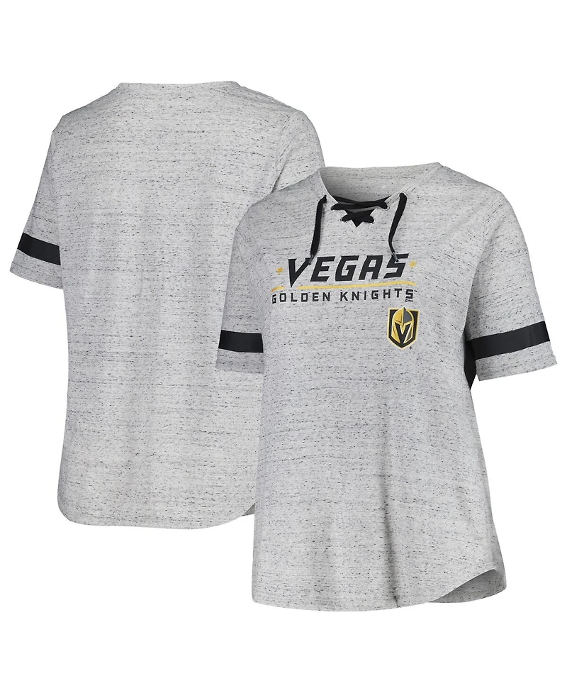 Fanatics Women's Heather Gray Vegas Golden Knights Plus Size Lace-Up T-Shirt