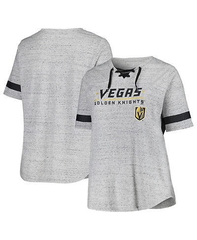 Fanatics Women's Heather Gray Vegas Golden Knights Plus Size Lace-Up T-Shirt