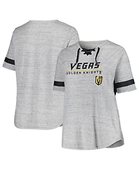 Fanatics Women's Heather Gray Vegas Golden Knights Plus Size Lace-Up T-Shirt