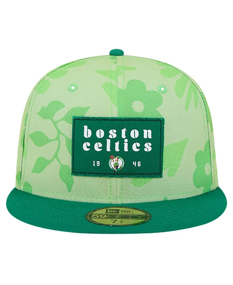 New Era Men's Kelly-Green Boston Celtics Palm Fronds 2-Tone 59FIFTY Fitted Hat