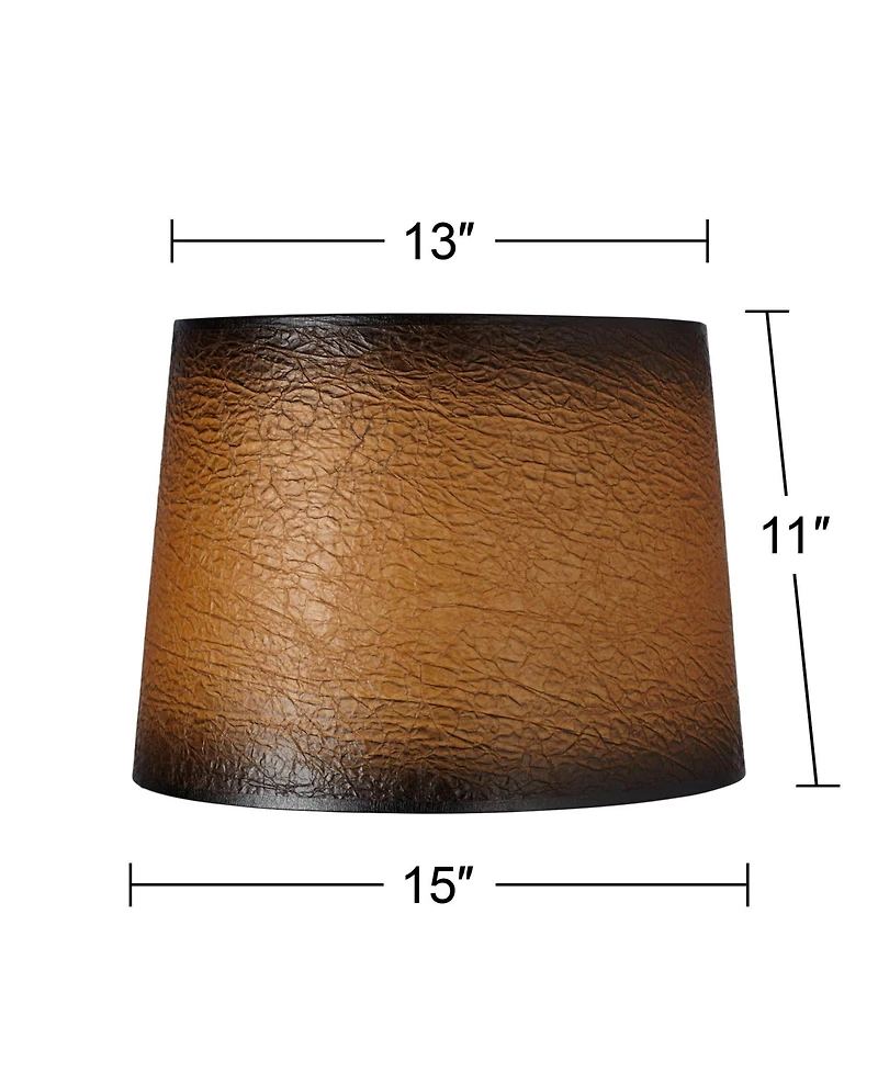 Springcrest Distressed Faux Paper Medium Lamp Shade 13" Top x 15" Bottom x 11" Slant (Spider) Replacement with Harp