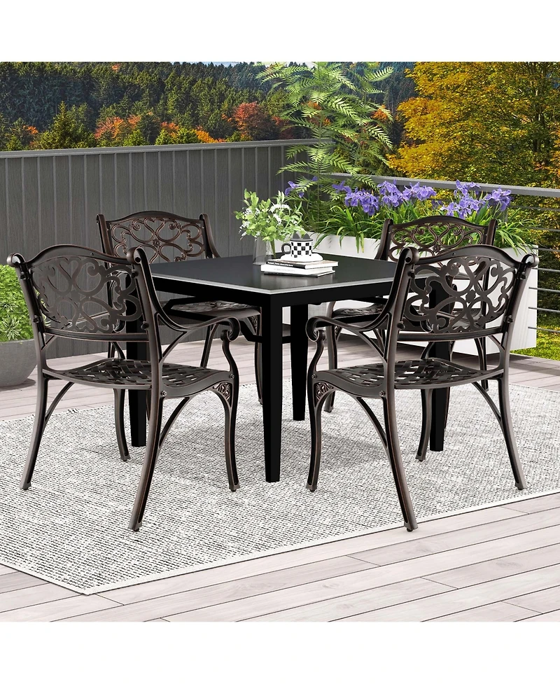 Costway Cast Aluminum Patio Chairs Outdoor Dining with Armrests & Curved Seats