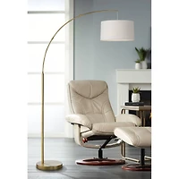 360 Lighting Cora Modern Arc Floor Lamp Standing 72" Tall Brass Metal White Linen Drum Shade Decor for Living Room Reading Bedroom Office House H